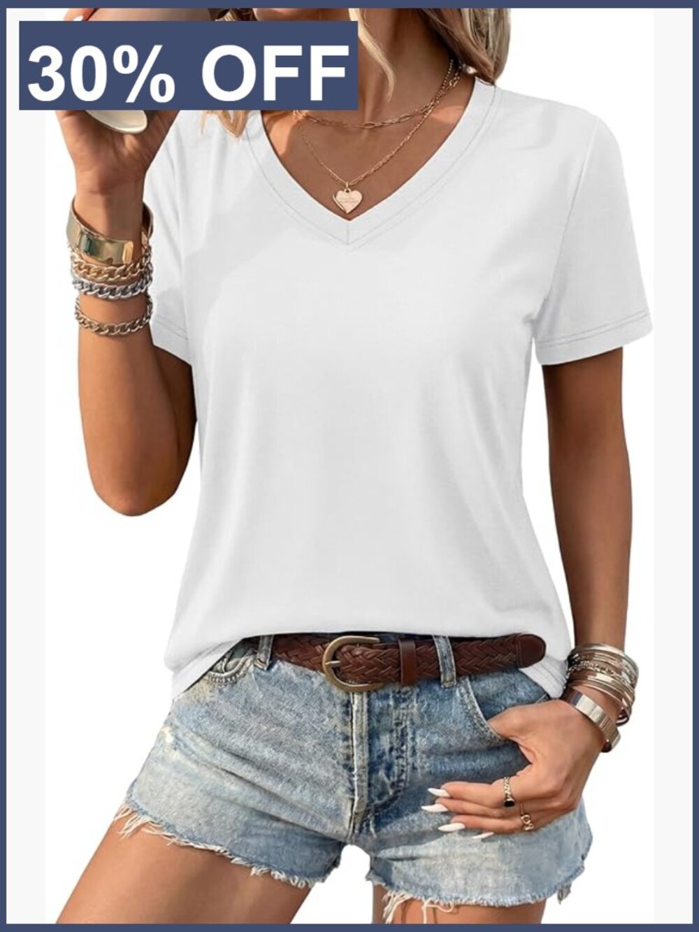 Cotton Short Sleeve V Neck T-Shirt Soft Casual Summer Basic Tee